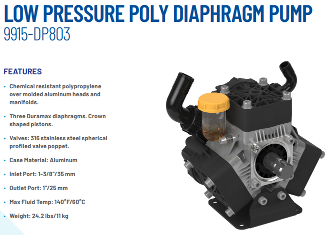 Low pressure poly diaphragm pump